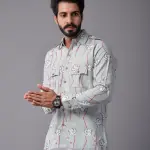 Men's Sanganeri Light Green Hunting Styled Floral Printed Shirt | Elegant Outdoor Wear